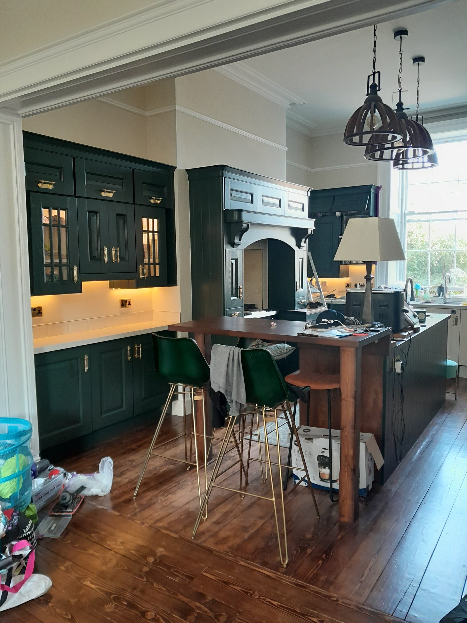 Dark green kitchen interior