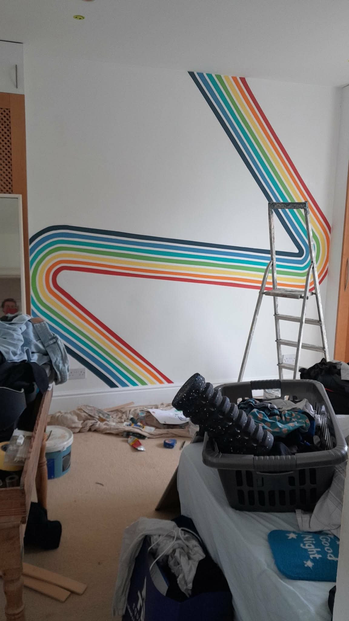 Bold rainbow stripe mural